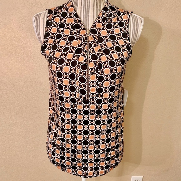 NWT Perseption Concept Top Small Retro Sleeveless Black Orange Tan Circles ZipUp - Picture 1 of 14